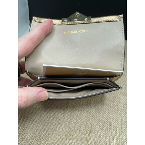 New Michael Kors Cece Small Pale Gold Leather Wallet Card Case - Picture 8 of 13